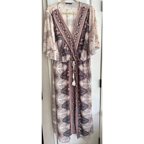 Bloomchic Bandana BohoTassel Trim Elastic Waist Kaftan Dress size 22 - Picture 3 of 9